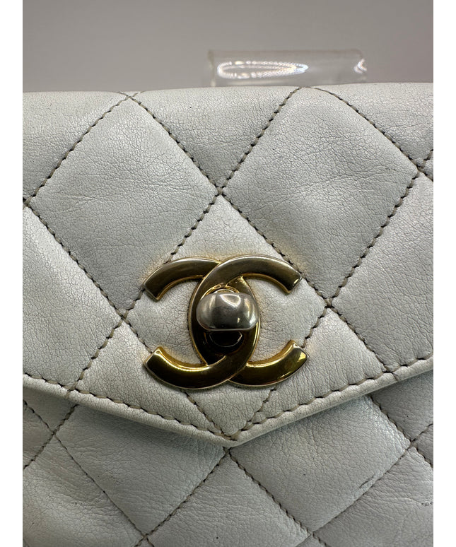 Chanel white quilted belt turn lock bag with crossbody strap