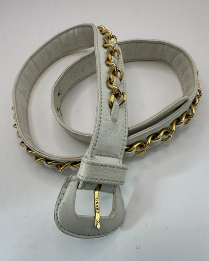 Chanel white quilted belt turn lock bag with crossbody strap