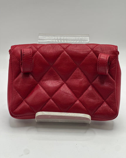 Chanel red calf skin quilted turn lock belt bag pouch with removable crossbody chain