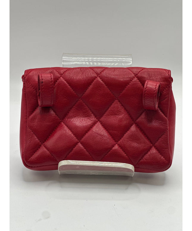 Chanel red calf skin quilted turn lock belt bag pouch with removable crossbody chain