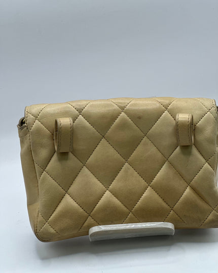 Chanel tan quilted belt turn lock bag with crossbody strap