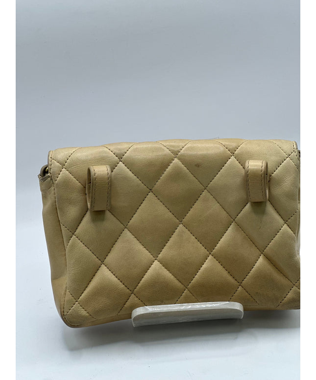 Chanel tan quilted belt turn lock bag with crossbody strap
