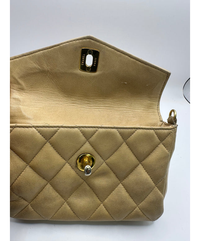Chanel tan quilted belt turn lock bag with crossbody strap
