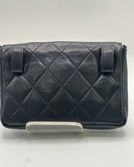 Chanel black quilted belt turn lock bag with crossbody strap