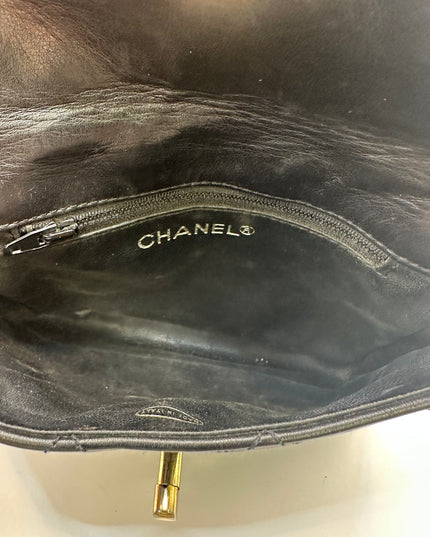 Chanel black quilted belt turn lock bag with crossbody strap