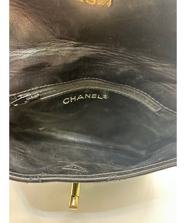 Chanel black quilted belt turn lock bag with crossbody strap