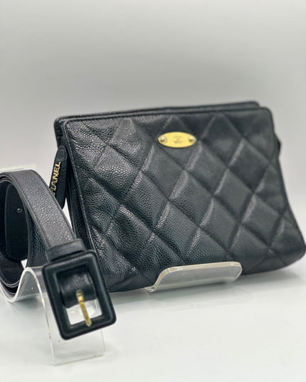 Chanel black caviar leather belt bag