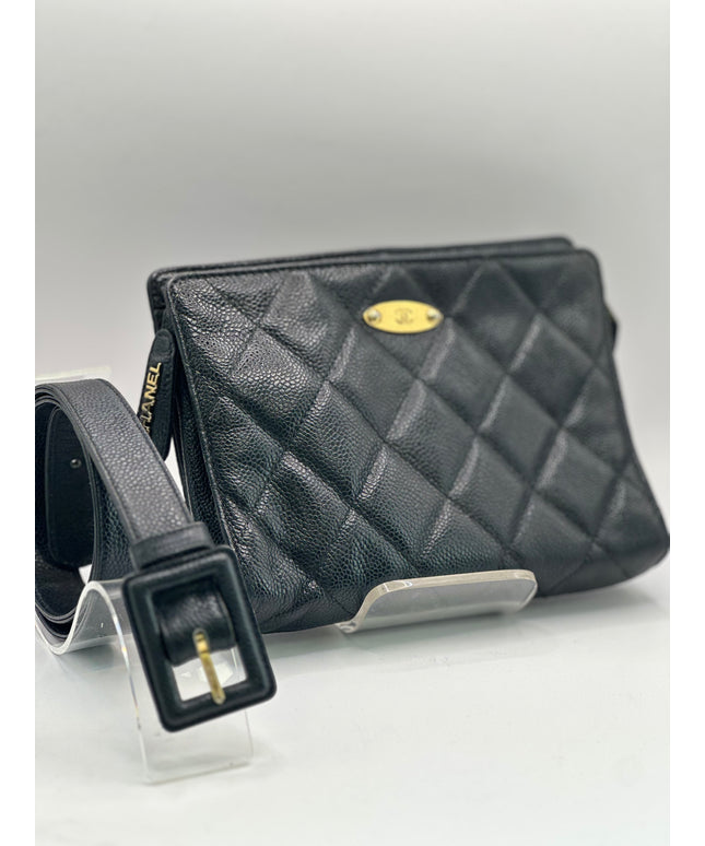 Chanel black caviar leather belt bag
