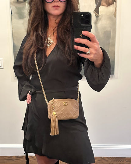 Sold!!  Chanel Beige quilted tassel camera crossbody bag