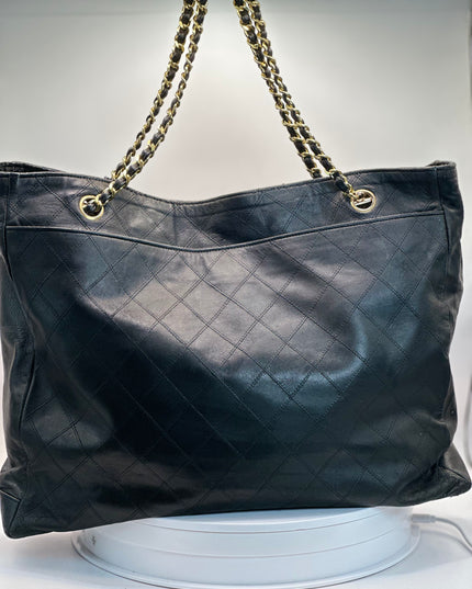 Sold!! Chanel black quilted calfskin leather chain tote