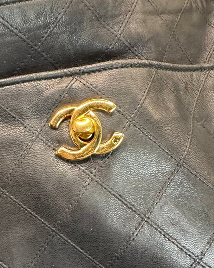 Sold!! Chanel black quilted calfskin leather chain tote