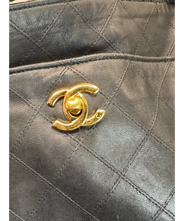Sold!! Chanel black quilted calfskin leather chain tote