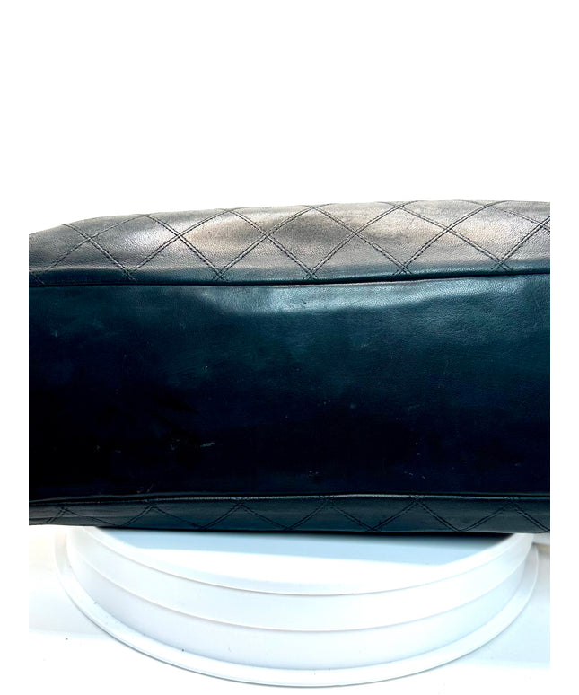 Sold!! Chanel black quilted calfskin leather chain tote
