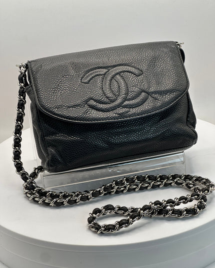 Sold!! Chanel black caviar leather flap crossbody