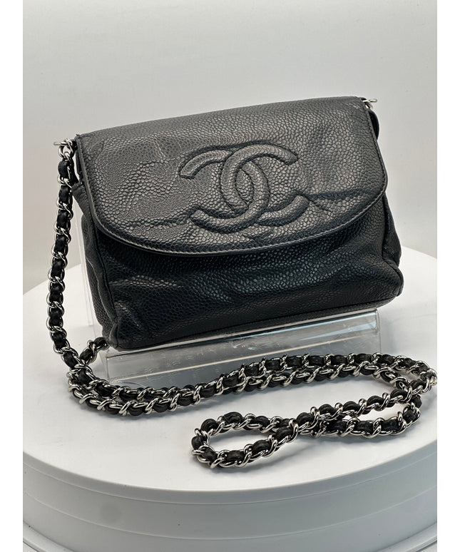 Sold!! Chanel black caviar leather flap crossbody