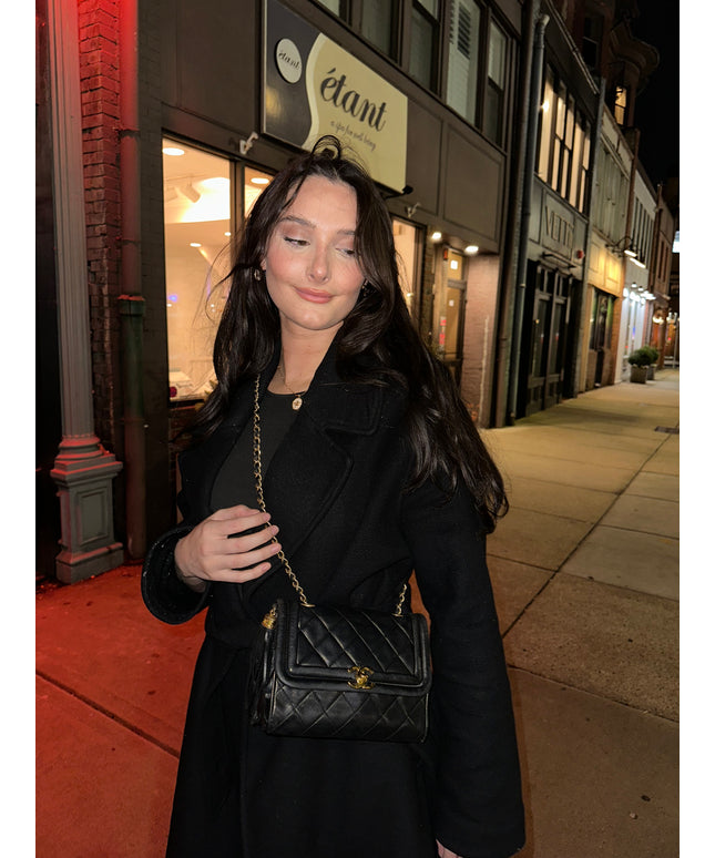 Chanel black calfskin quilted turnlock flap bag&nbsp;