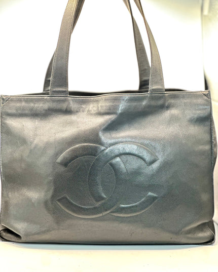 Authentic vintage Chanel black caviar tote bag