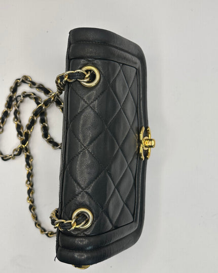 Chanel black calfskin quilted turnlock flap bag&nbsp;