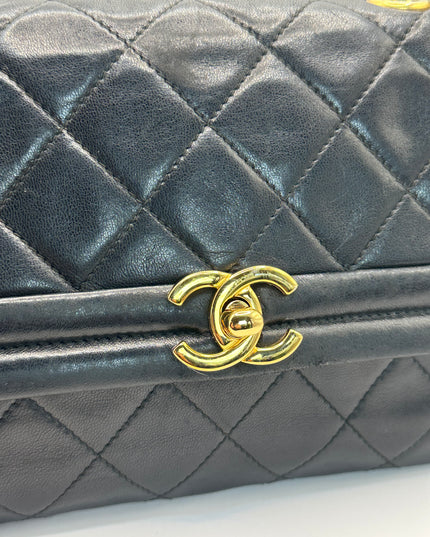 Chanel black calfskin quilted turnlock flap bag&nbsp;