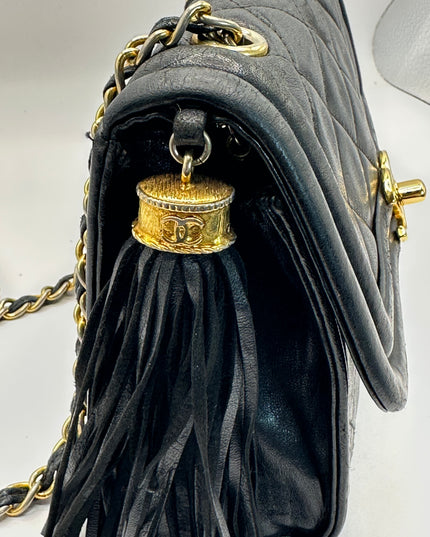 Chanel black calfskin quilted turnlock flap bag&nbsp;