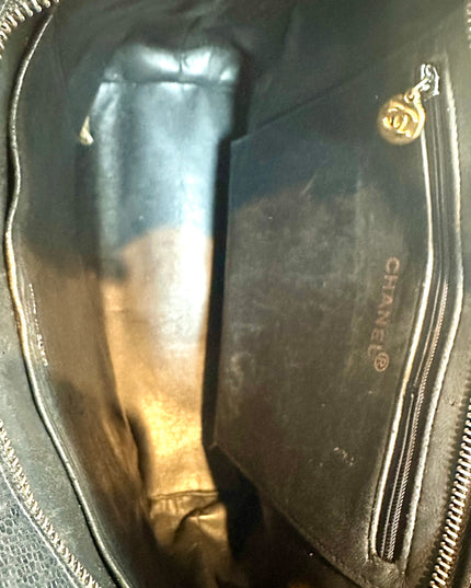 Chanel black caviar leather medallion tote