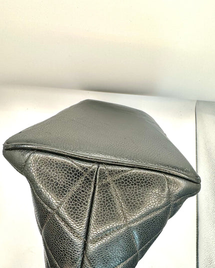 Chanel black caviar leather medallion tote