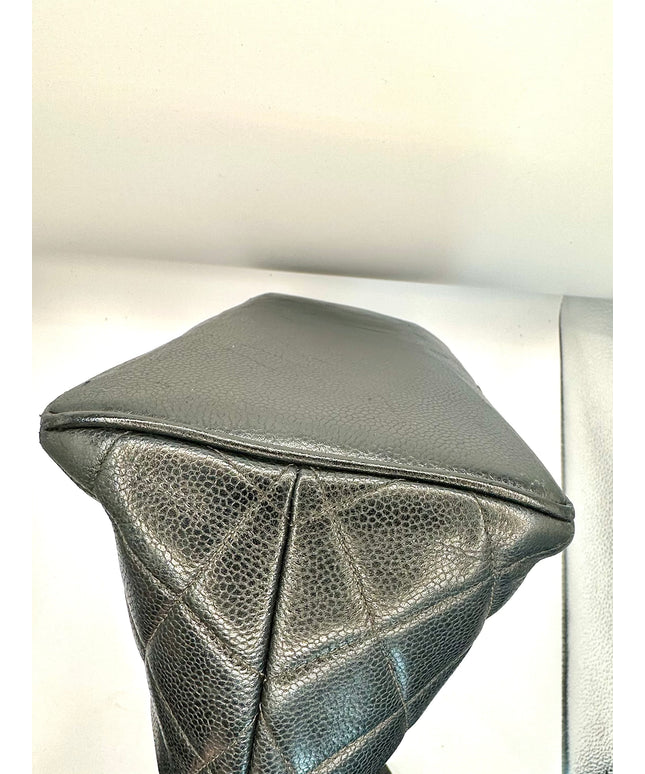 Chanel black caviar leather medallion tote