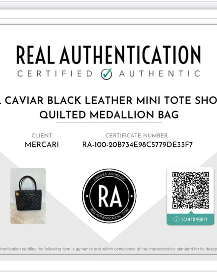 Chanel black caviar leather medallion tote