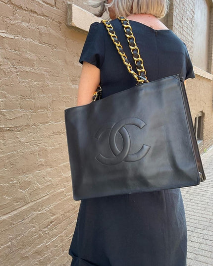 Sold!! Chanel black caviar chain tote