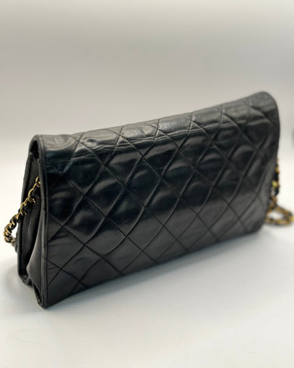 Chanel black quilted calfskin flap turnlock bag