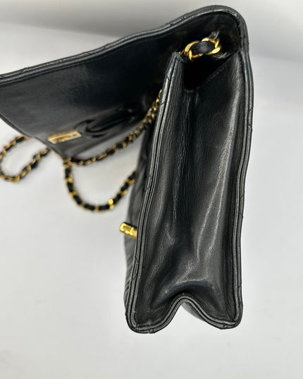 Chanel black quilted calfskin flap turnlock bag