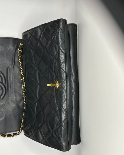 Chanel black quilted calfskin flap turnlock bag