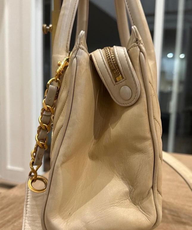 Chanel Top Handle Bowler Bag – Tan Calfskin with Crossbody Strap