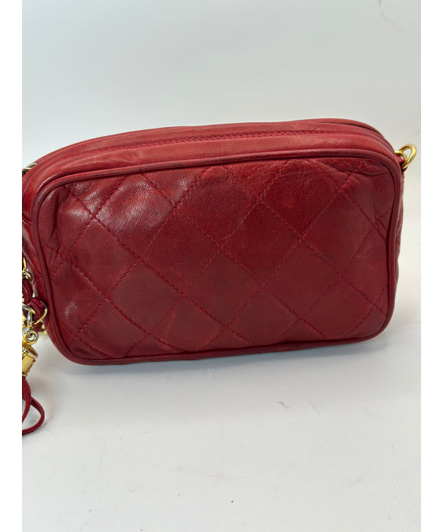 Authentic Chanel red Calfskin camera crossbody bag