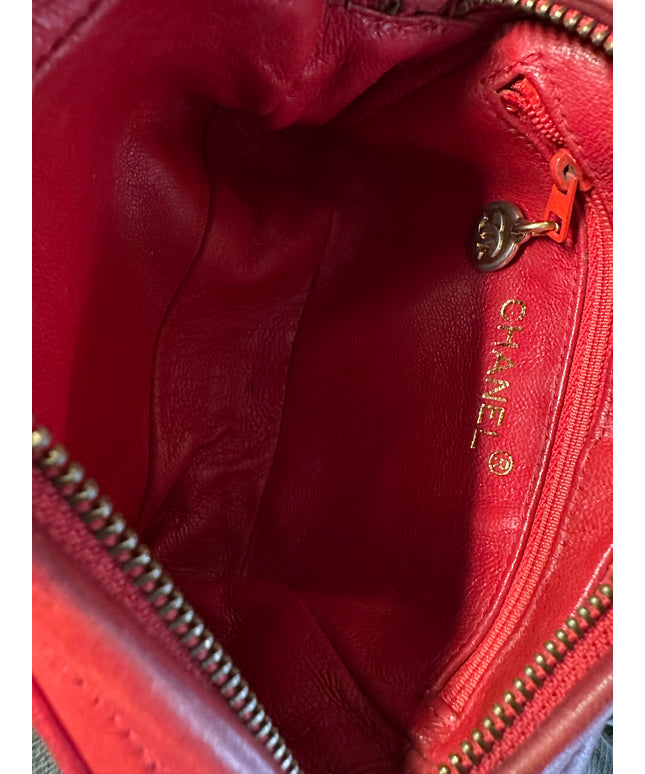 Authentic Chanel red Calfskin camera crossbody bag