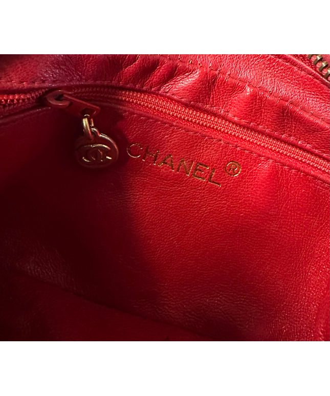 Authentic Chanel red Calfskin camera crossbody bag