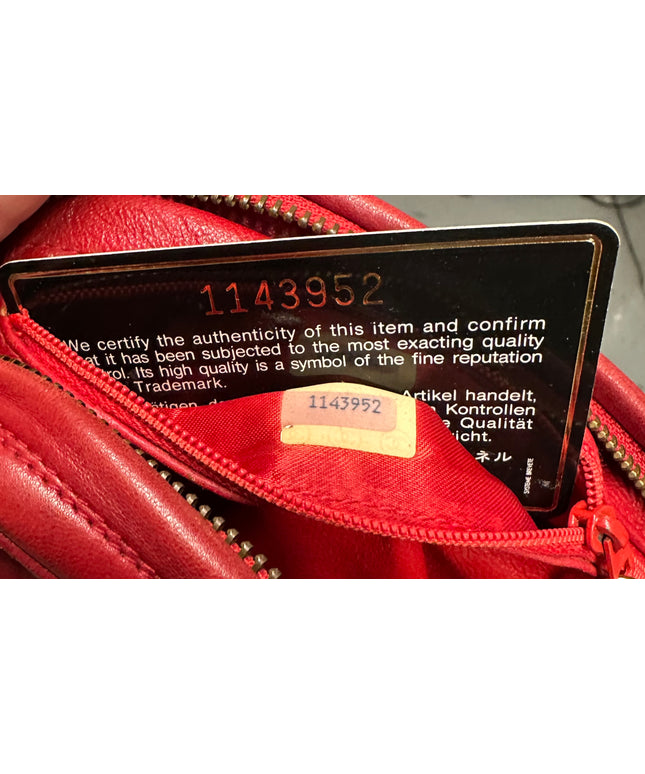 Authentic Chanel red Calfskin camera crossbody bag