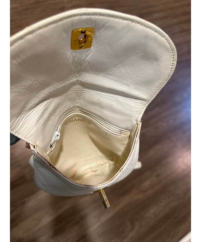 Authentic Chanel white calfskin turn lock belt bag with crossbody chain