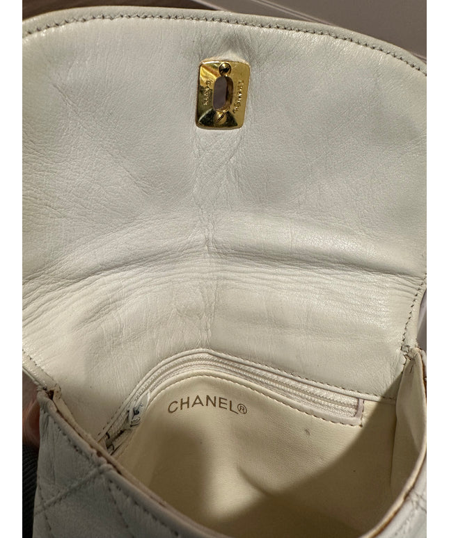 Authentic Chanel white calfskin turn lock belt bag with crossbody chain