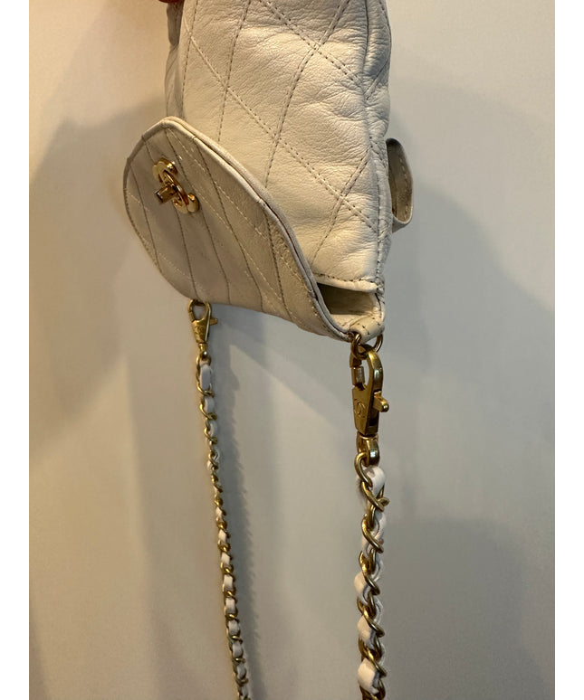 Authentic Chanel white calfskin turn lock belt bag with crossbody chain