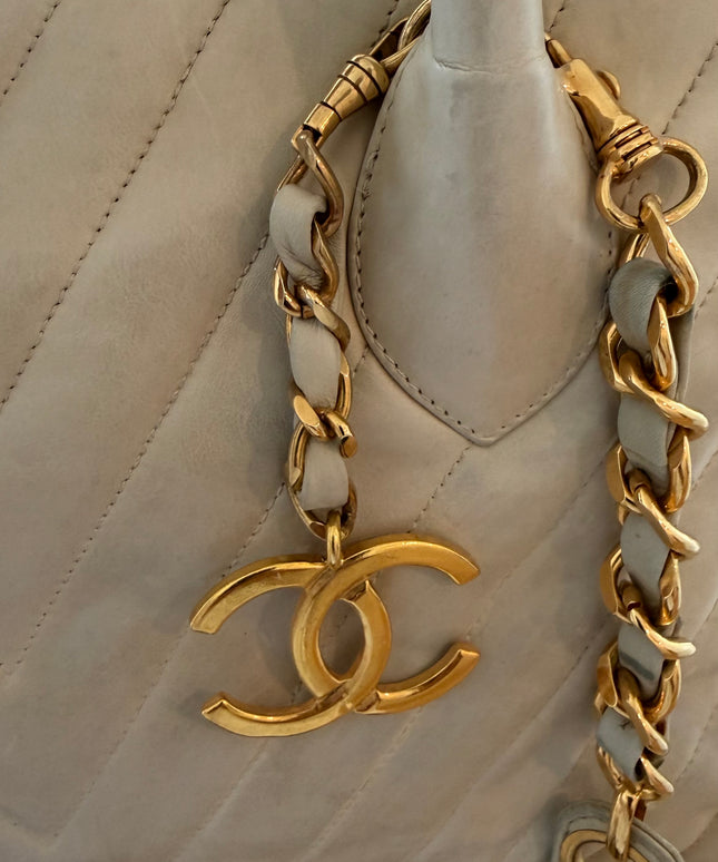 Chanel Top Handle Bowler Bag – Tan Calfskin with Crossbody Strap