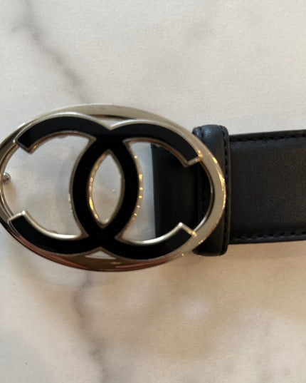 Chanel black leather belt