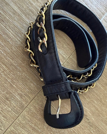 Chanel black quilted belt turn lock bag with crossbody strap
