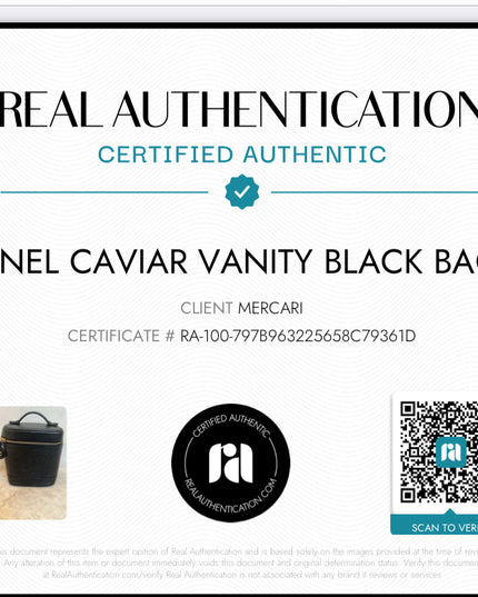 Chanel black caviar leather vanity top handle bag with removable strap