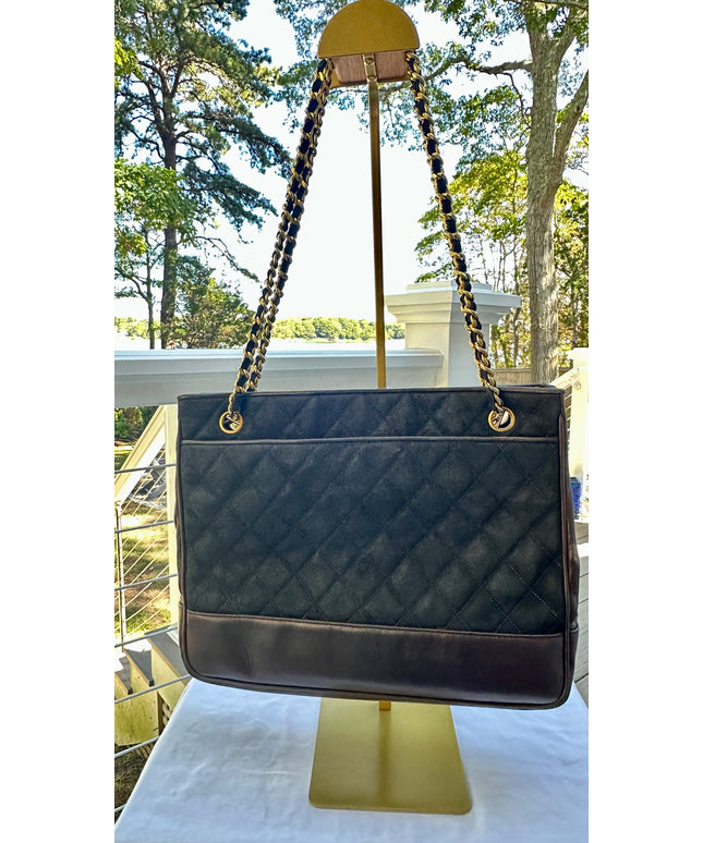Authenticated Chanel leather & suede chain tote