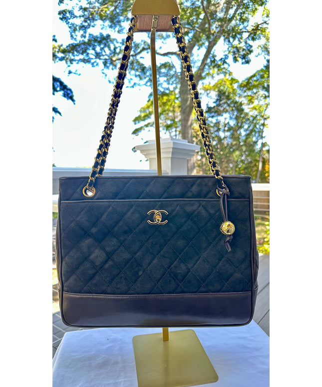 Authenticated Chanel leather & suede chain tote