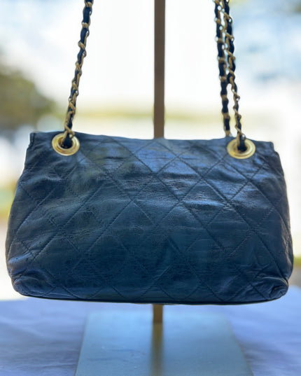 SOLD! Chanel black leather flap chain bag