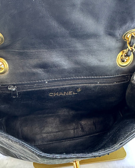 SOLD! Chanel black leather flap chain bag