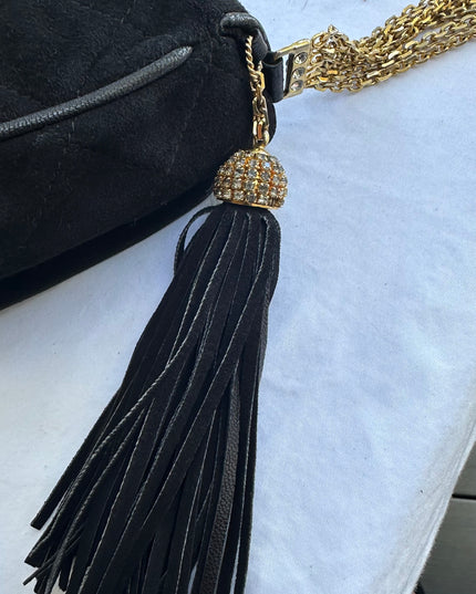 Chanel black suede flap turn lock bag