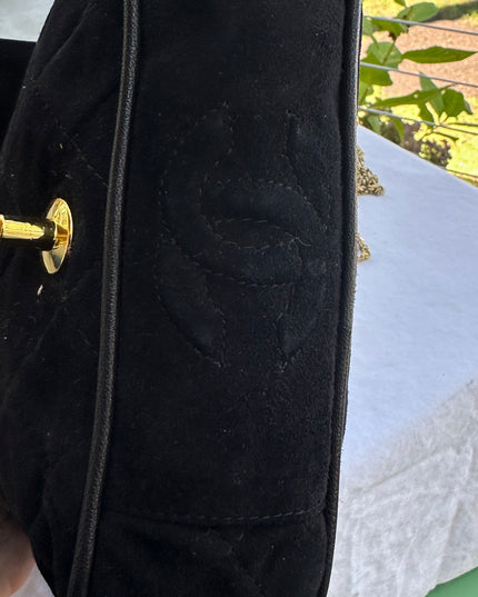 Chanel black suede flap turn lock bag